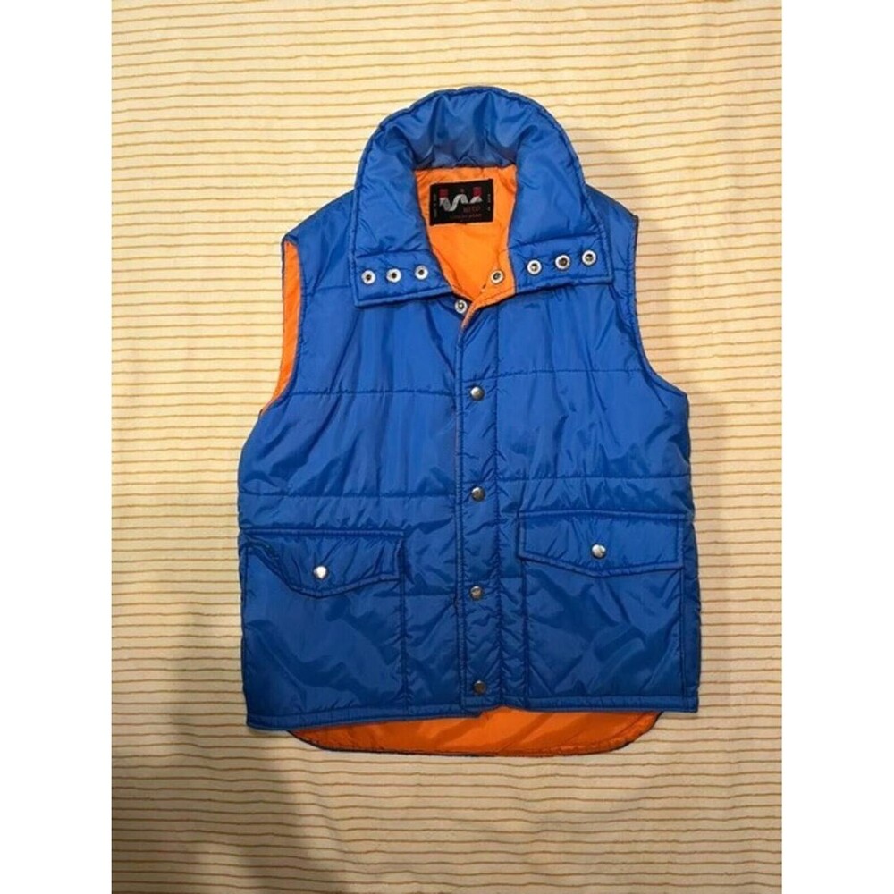Vintage Alco Leisure Wear Quilted Puffer Vest Blue Orange Unisex Small Korea